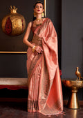 Peach Zari Woven Pure Handloom Kanjivaram Silk Saree