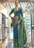 Yale Blue Woven Handloom Banarasi Silk Saree
