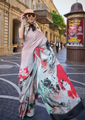 Cloud Grey Woven Pure Satin Crepe Silk Saree
