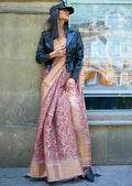Cloud Grey Woven Pure Satin Organza Silk Saree