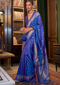 Ink Blue Zari Woven Pure Handloom Banarasi Silk Saree