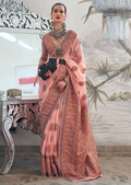 Peach Pink Woven Pure Handloom Kashmiri Jamewar Saree