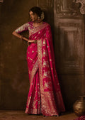 RUBY RED WOVEN PURE CREPE SILK DESIGNER BANARASI SAREE