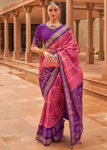 Brink Pink Woven Traditional Bandhani Patola Silk Saree