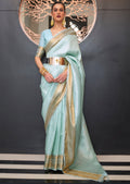Mint Blue Zari Woven Pure handloom Kanjivaram Silk Saree