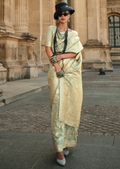 Teal Green Gota Woven Pure Handloom Silk Saree