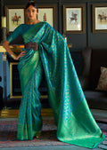 Teal Green Zari Woven Pure Handloom Kanjivaram Silk Saree