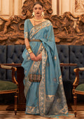 Powder Blue Woven Pure Handloom Tussar Silk Saree