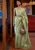 Tea Green Zari Woven Pure Handloom Banarasi Silk Saree