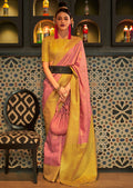 Lemonade Pink Zari Woven Handloom Kanjivaram Silk Saree