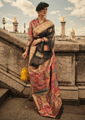 Black Woven Pure Handloom Kashmiri Jamewar Silk Saree