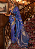 Royal Blue Zari Woven Two Tone Chinon Kanjivaram Silk Saree