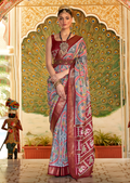 Cloud Grey Woven Royal Traditional Patola Silk Saree