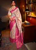 White Zari Woven Pure Handloom Kanjivaram Silk Saree