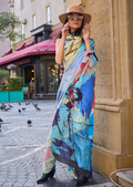 Blue Woven Pure Satin Crepe Silk Saree