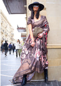 Heather Purple Woven Pure Handloom Printed Gajji Silk Saree