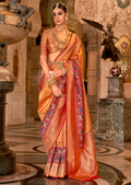 Mustard Yellow & Red Woven Royal Patola Kanjivaram Silk Saree