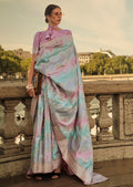 Lavender Pink Woven Pure Handloom Banarasi Satin Silk Saree