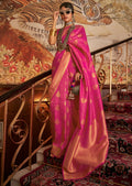 Magenta Pink Zari Woven Two Tone Chinon Kanjivaram Silk Saree