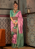Lavender Pink Zari Woven Handloom Kanjivaram Silk Saree