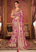 MAGENTA PINK PURE CREPE SILK DESIGNER BANARASI SAREE