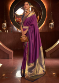PLUM PURPLE WOVEN HANDLOOM KANJIVARAM SILK SAREE