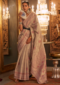 Pearl White Zari Woven Pure Handloom Kanjivaram Silk Saree
