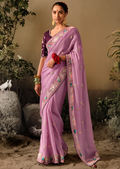 OYSTER PINK WOVEN HEAVY EMBROIDERED PREMIUM DESIGNER SILK SAREE