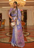 LAVENDER PURPLE WOVEN KASHMIRI JAMEWAR SILK SAREE