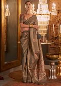 Copper Black Zari Woven Pure Handloom Kanjivaram Silk Saree