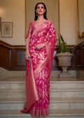 CERISE PINK ZARI WOVEN HANDLOOM ORGANZA SILK SAREE