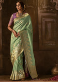 TEA GREEN WOVEN PURE CREPE SILK DESIGNER BANARASI SAREE