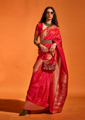 Red Zari Woven Handloom Pure Banarasi Satin Silk Saree