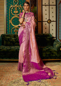 POWDER PINK ZARI WOVEN HANDLOOM KANJIVARAM SILK SAREE
