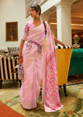 CARNATION PINK WOVEN KASHMIRI JAMEWAR SILK SAREE
