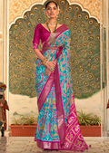 Cyan Blue Woven Royal Traditional Patola Silk Saree