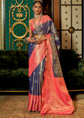 COPPER BLUE ZARI WOVEN HANDLOOM KANJIVARAM SILK SAREE