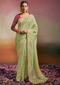 TEA GREEN WOVEN PURE CHINON CHIFFON DESIGNER SILK SAREE