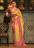 Mustard Yellow Zari Woven Handloom Kanjivaram Silk Saree