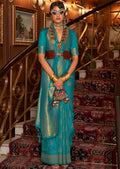 Tiffany Blue Zari Woven Two Tone Chinon Kanjivaram Silk Saree