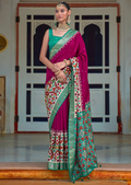 Wine Pink Woven Traditional Patola Silk Saree