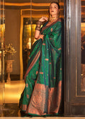 Green Copper Zari Woven Pure Handloom Banarasi Silk Saree