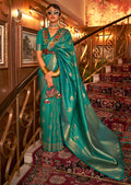Teal Green Zari Woven Two Tone Chinon Kanjivaram Silk Saree