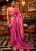 Golden Magenta Zari Woven Pure Handloom Satin Kanjivaram Silk Saree