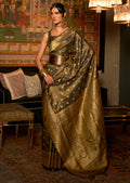 Golden Black Zari Woven Pure Handloom Kanjivaram Silk Saree