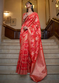 COPPER RED ZARI WOVEN HANDLOOM ORGANZA SILK SAREE