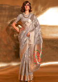 Grey Zari Woven Pure Paithani Tissue Silk Saree