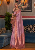 LILAC PURPLE ZARI WOVEN PURE HANDLOOM TISSUE SILK SAREE