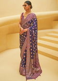 DEEP TRUE PURPLE WOVEN PURE BRASSO ORGANZA SAREE