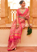 FRENCH ROSE PINK ZARI WOVEN TUSSAR PATOLA SILK SAREE WITH LAGDI PATTA